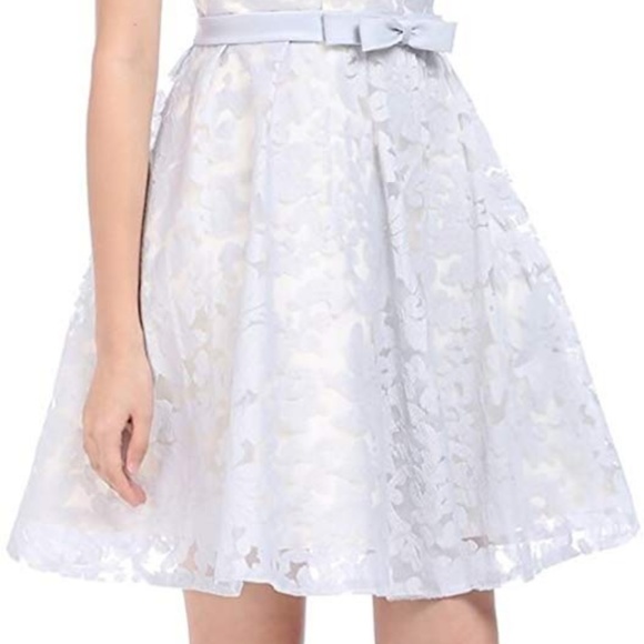 Gray Vintage Floral Lace Dress With Contrast Bow - Picture 5 of 7